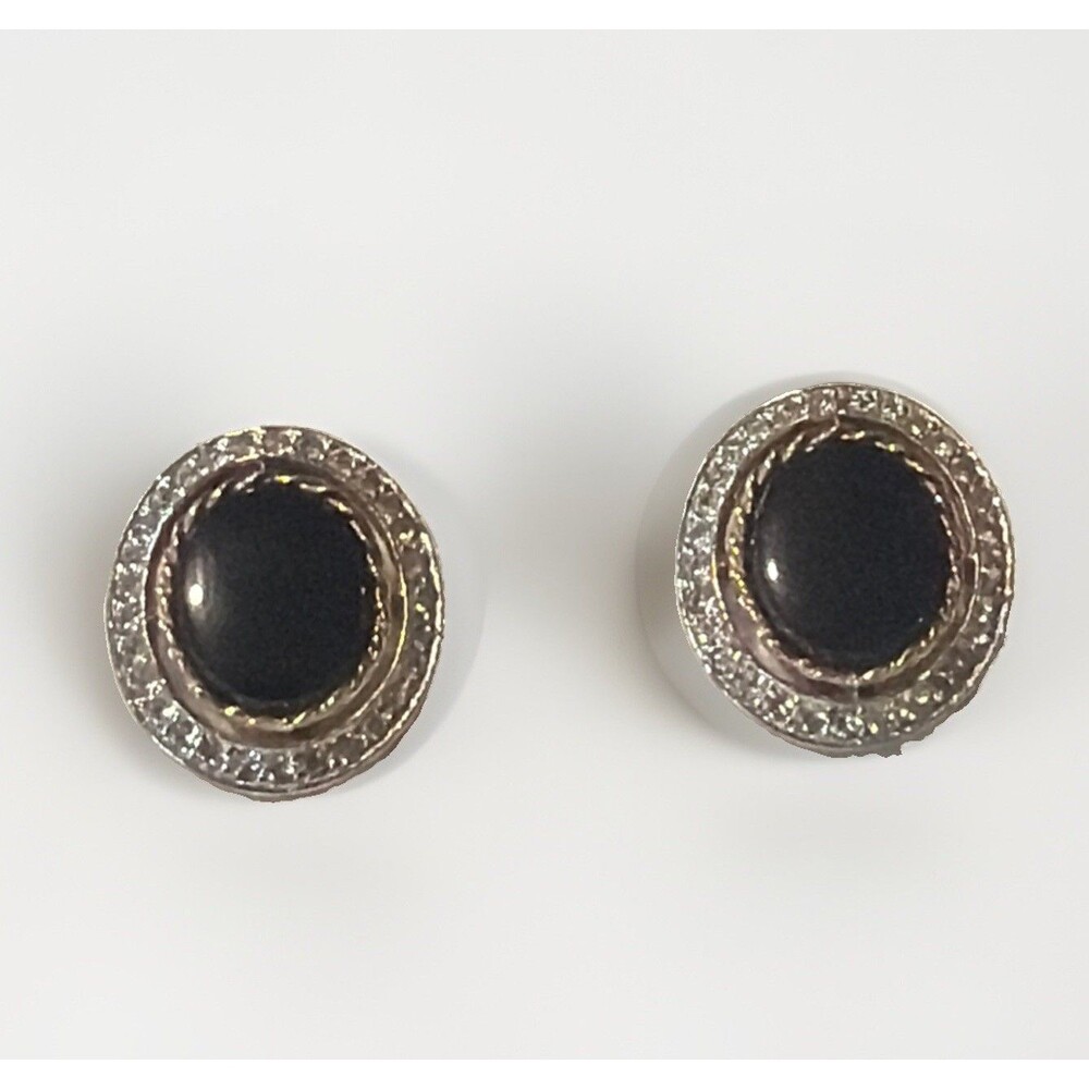 Vintage Panetta Clip On Earrings Gold Tone Rhinestones - Picture 1 of 4
